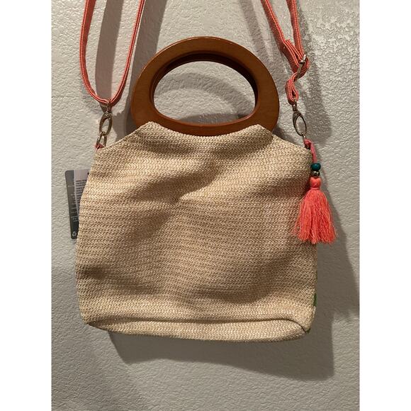 NWT Disney Parks Mickey Mouse Silhouette Tropical Hello Summer Raffia Handbag - Picture 6 of 7